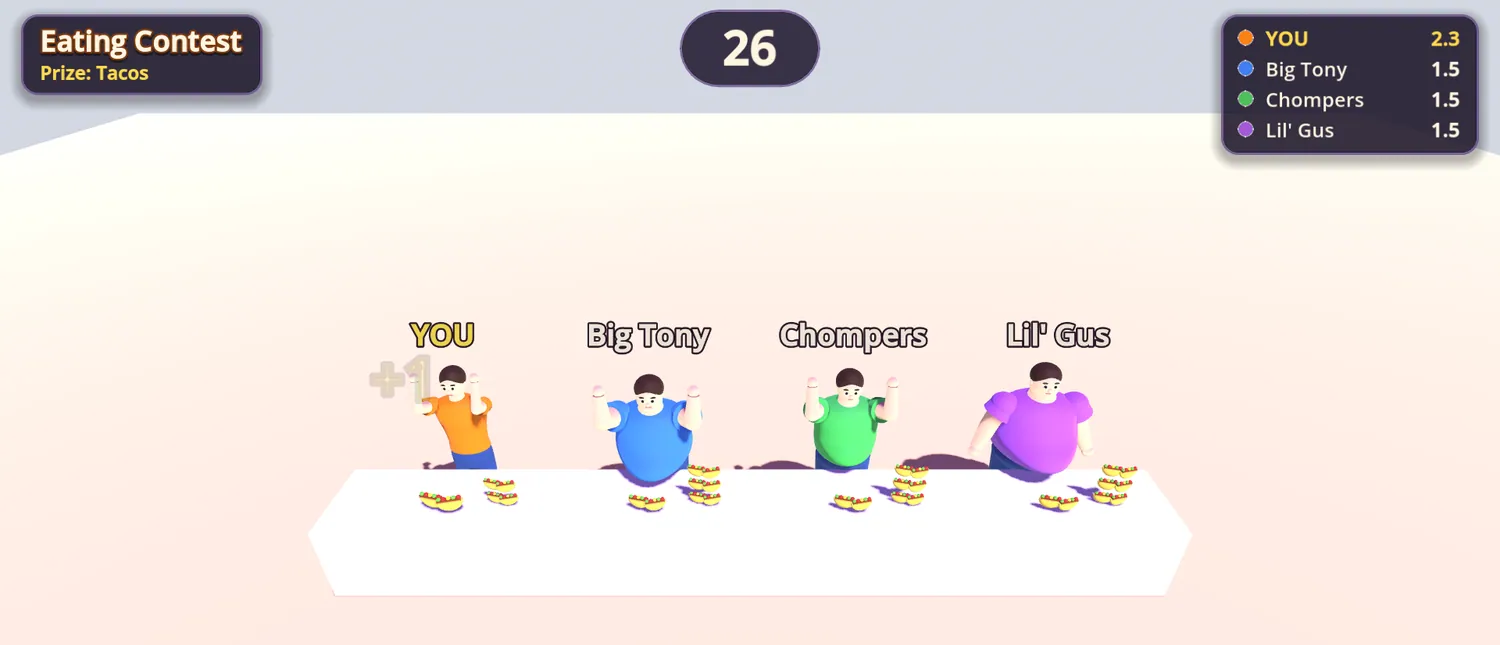 The Eating Contest: you and three named rivals racing to eat at a table.